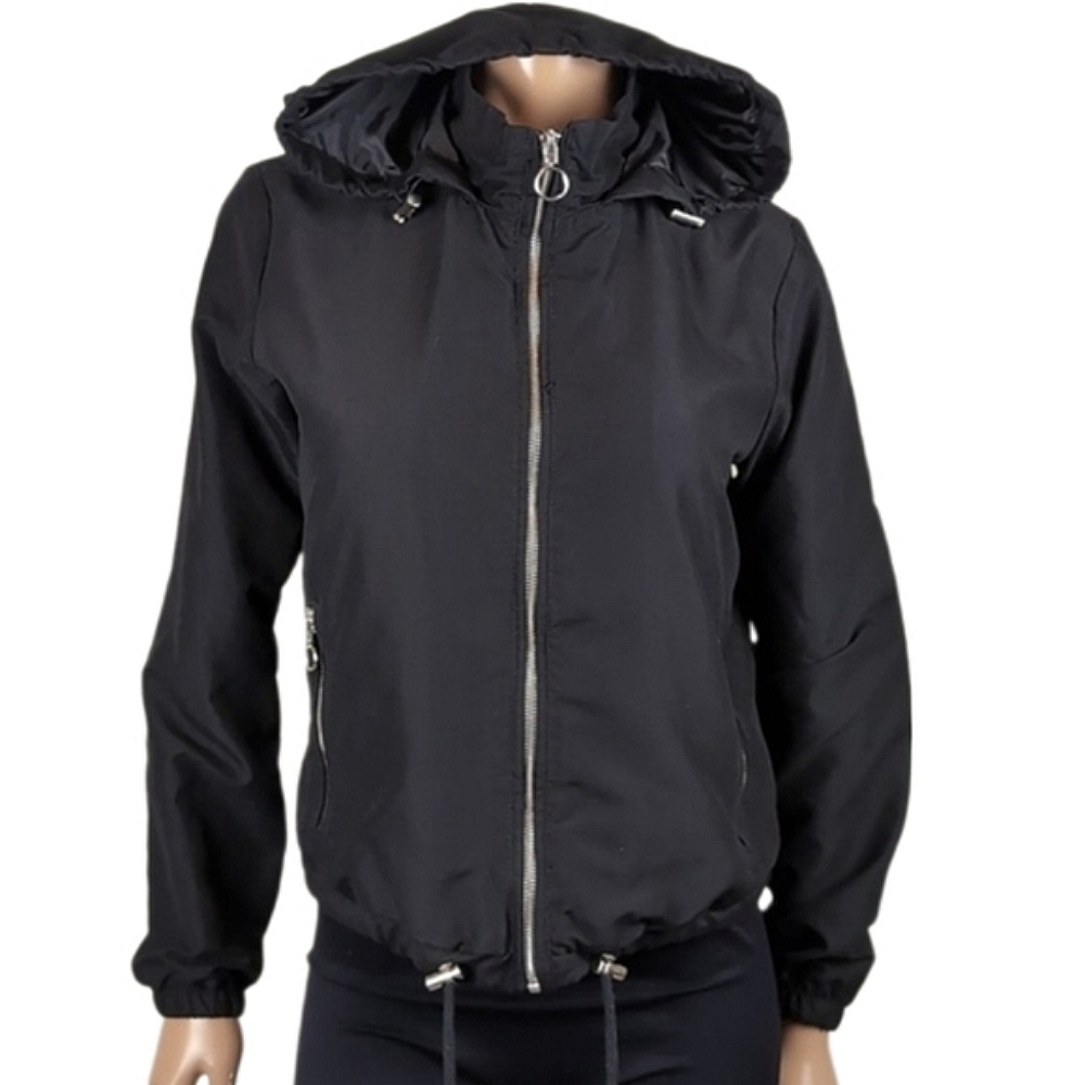Suzy Shier Soft Shell Hooded Jacket Full Zip Drawstring Adjustable Spring